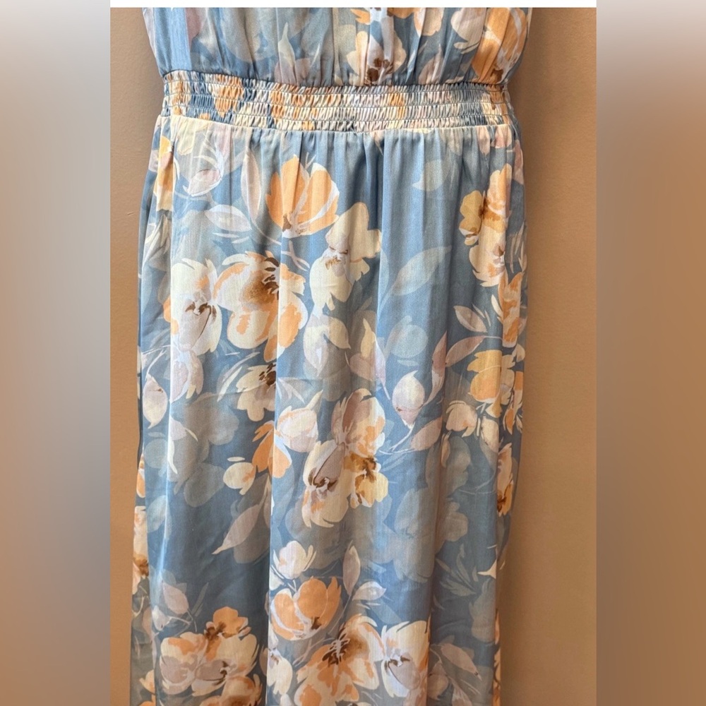 Coldwater Creek Floral Midi Dress Petite 10P Sleeveless Pockets Lined Blue - Picture 4 of 7